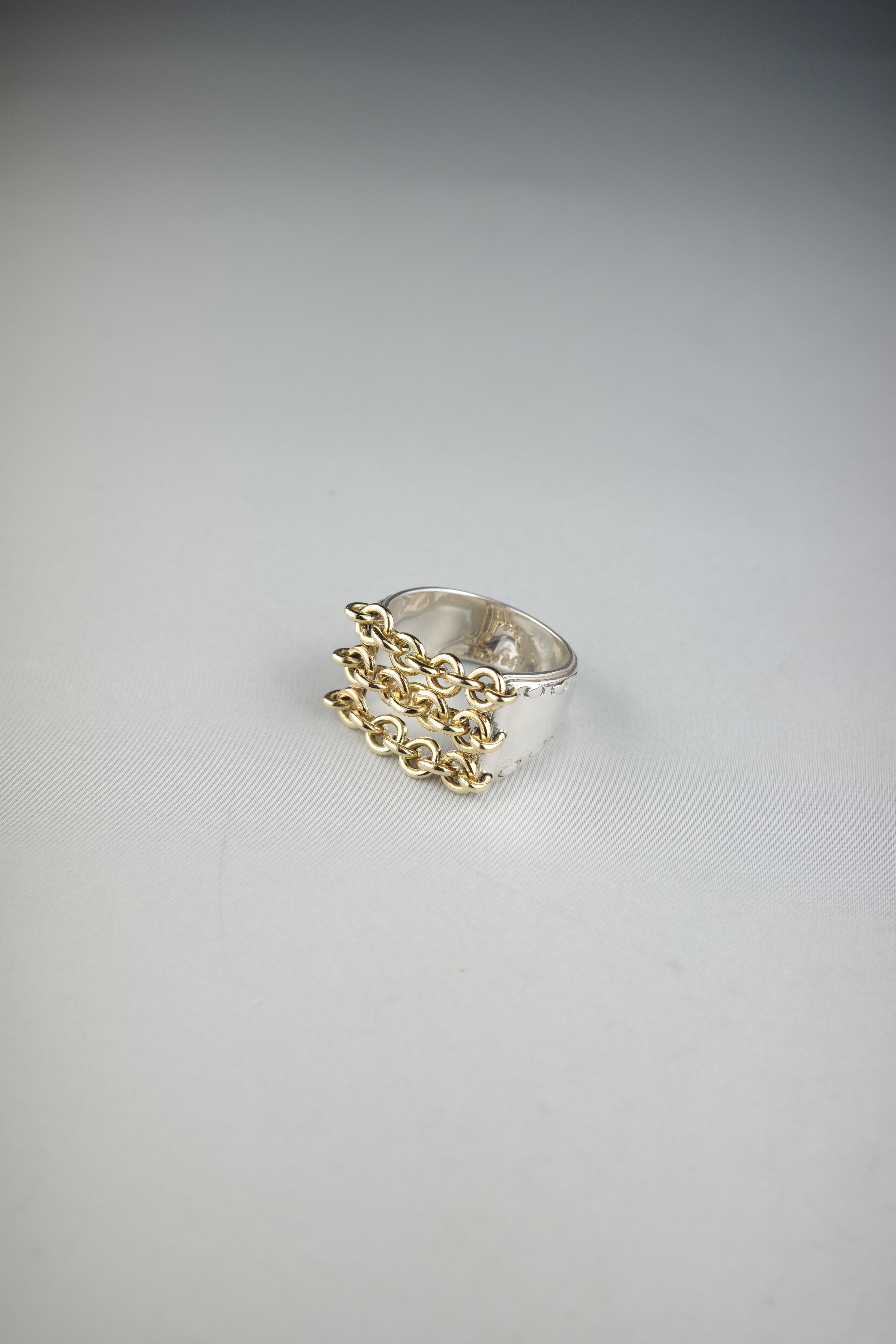 VINTAGE HERMÈS メキシコ K18 トリプルチェーン リング  12号